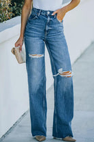 High-Rise Distressed Raw Hem Jeans - Elena Rae Co.