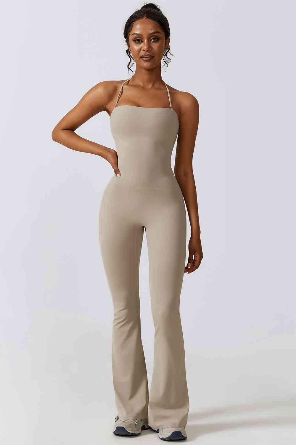 Halter Neck Flare Sport Jumpsuit - Elena Rae Co.