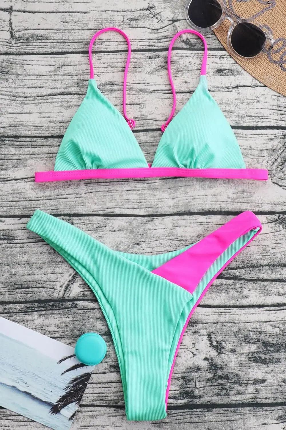 Contrast Ribbed Bikini Set - Elena Rae Co.