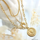 Coin Pendant Triple-Layered Chain Necklace - Elena Rae Co.