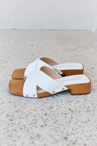 Weeboo Step Into Summer Criss Cross Wooden Clog Mule in White - Elena Rae Co.