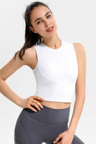 Ribbed Crisscross Round Neck Cropped Sports Tank - Elena Rae Co.