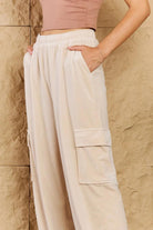 HYFVE Chic For Days High Waist Drawstring Cargo Pants in Ivory - Elena Rae Co.