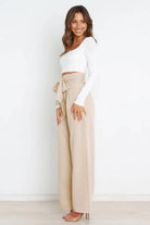 Tie Front Paperbag Wide Leg Pants - Elena Rae Co.