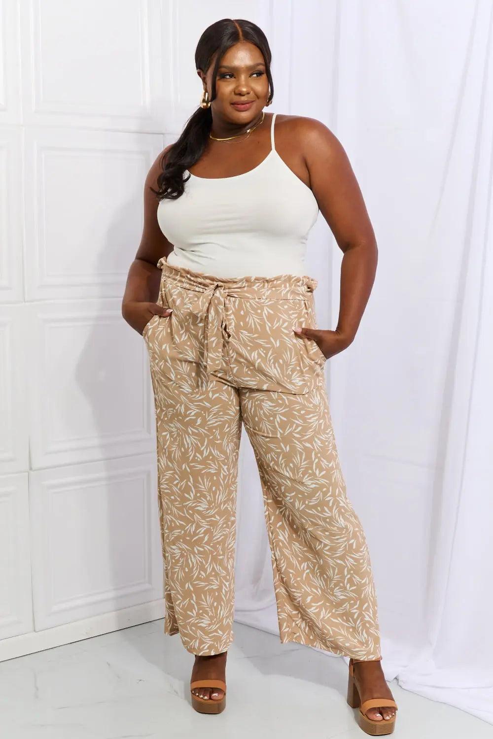 Heimish Right Angle Full Size Geometric Printed Pants in Tan - Elena Rae Co.