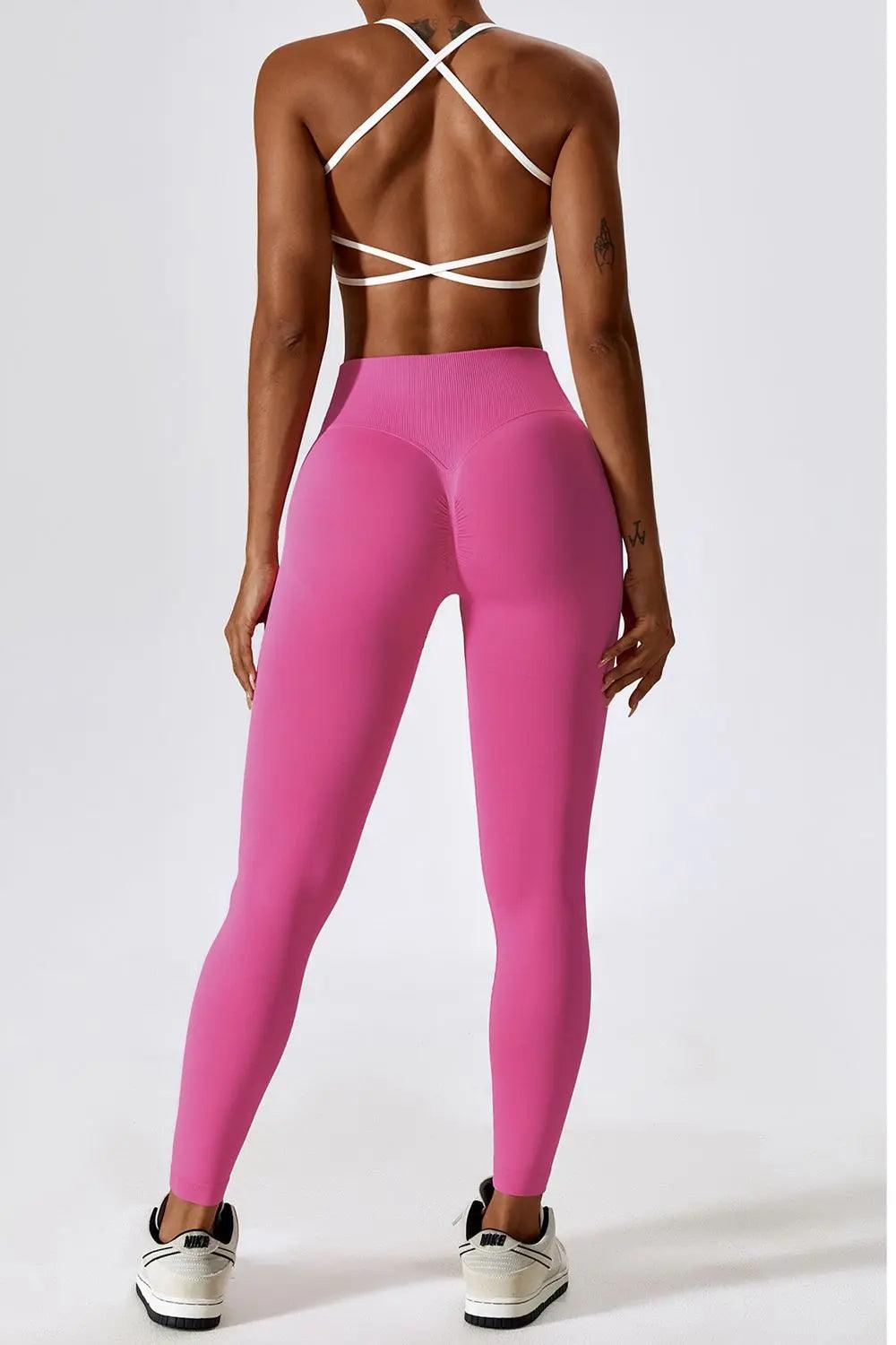 Slim Fit Wide Waistband Sports Leggings - Elena Rae Co.