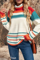 Striped Turtleneck Drop Shoulder Sweater - Elena Rae Co.