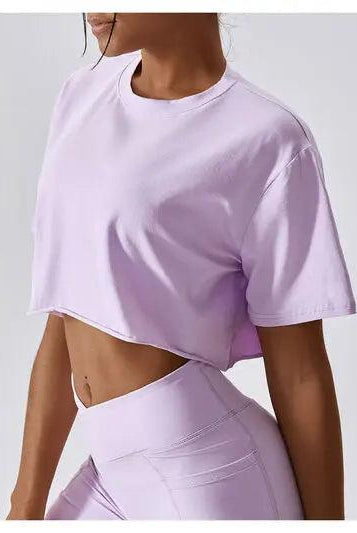 Cropped Round Neck Short Sleeve Active Top - Elena Rae Co.