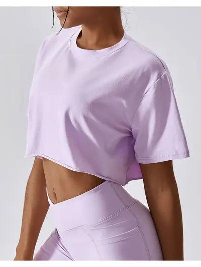 Cropped Round Neck Short Sleeve Active Top - Elena Rae Co.