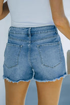 Frayed Hem Distressed Denim Shorts with Pockets.