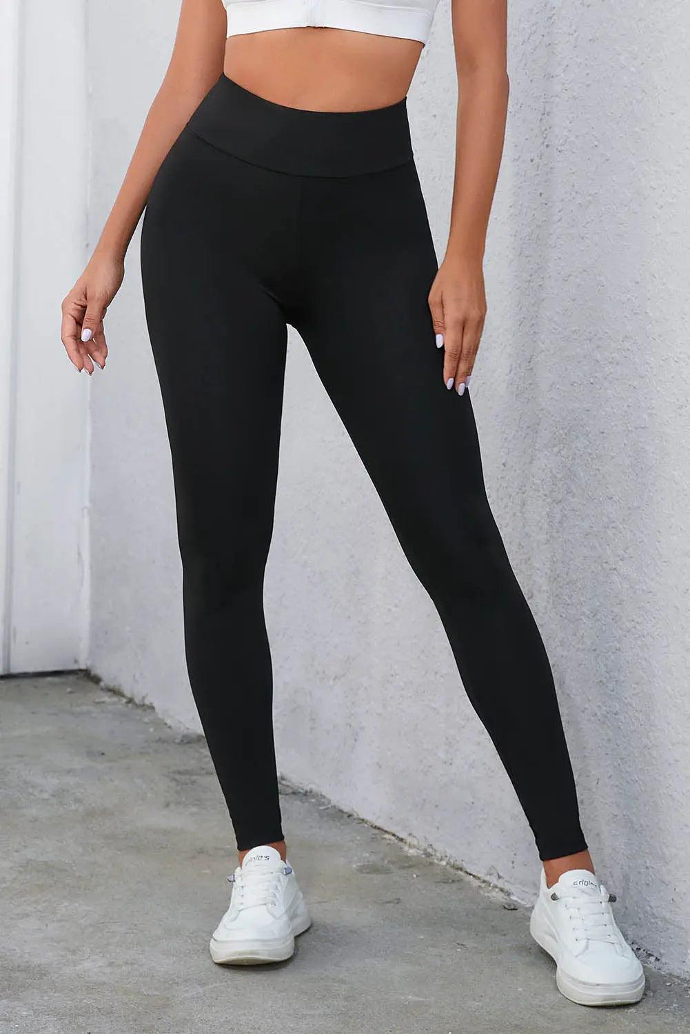 Crisscross Detail Wide Waistband Leggings - Elena Rae Co.