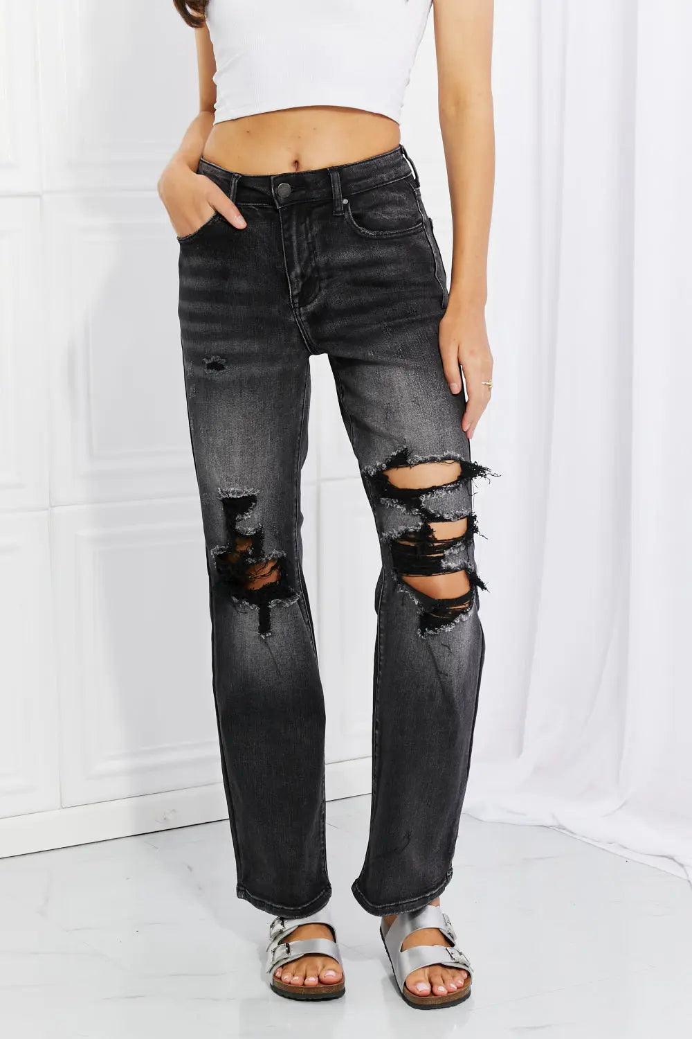 RISEN Full Size Lois Distressed Loose Fit Jeans.