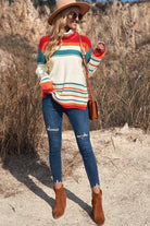 Striped Turtleneck Drop Shoulder Sweater - Elena Rae Co.