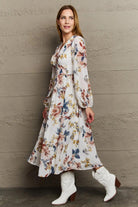 OneTheLand Good Day Chiffon Floral Midi Dress - Elena Rae Co.