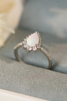 Platinum-Plated Opal Pear Shape Ring - Elena Rae Co.