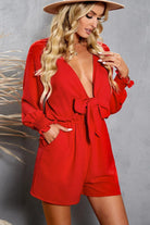 Tied Flounce Sleeve Plunge Romper.