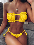 Frill Trim Ruched Bikini Set.