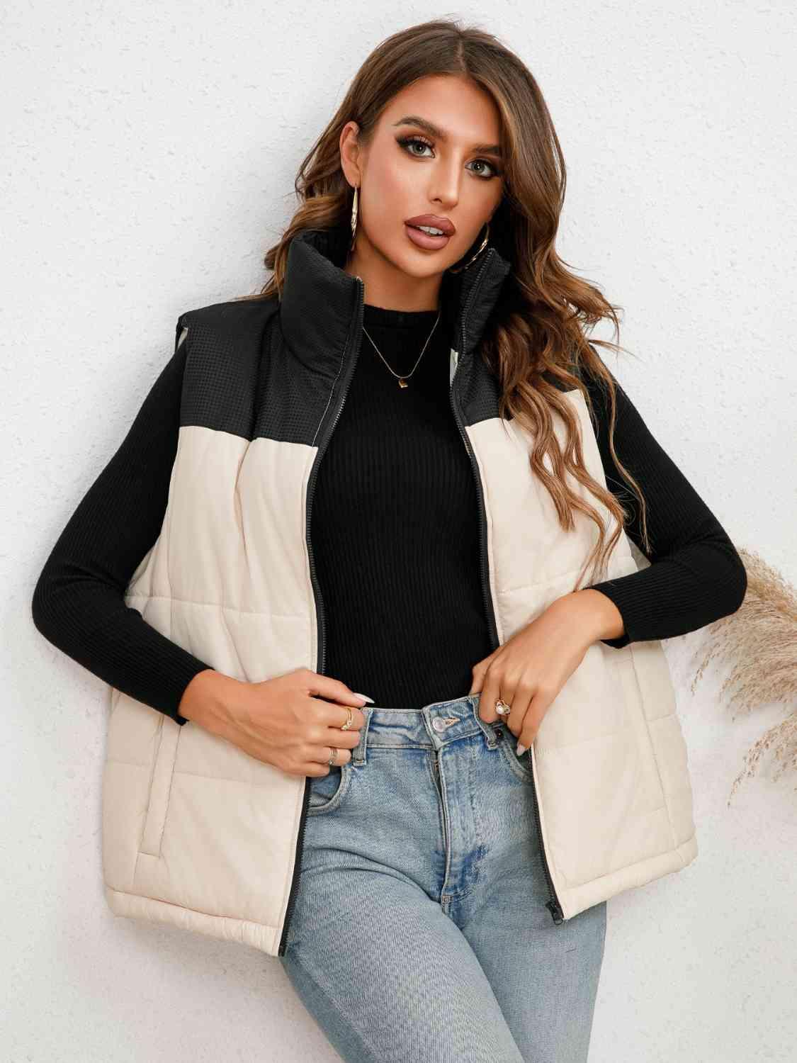 Two-Tone Zip-Up Vest - Elena Rae Co.