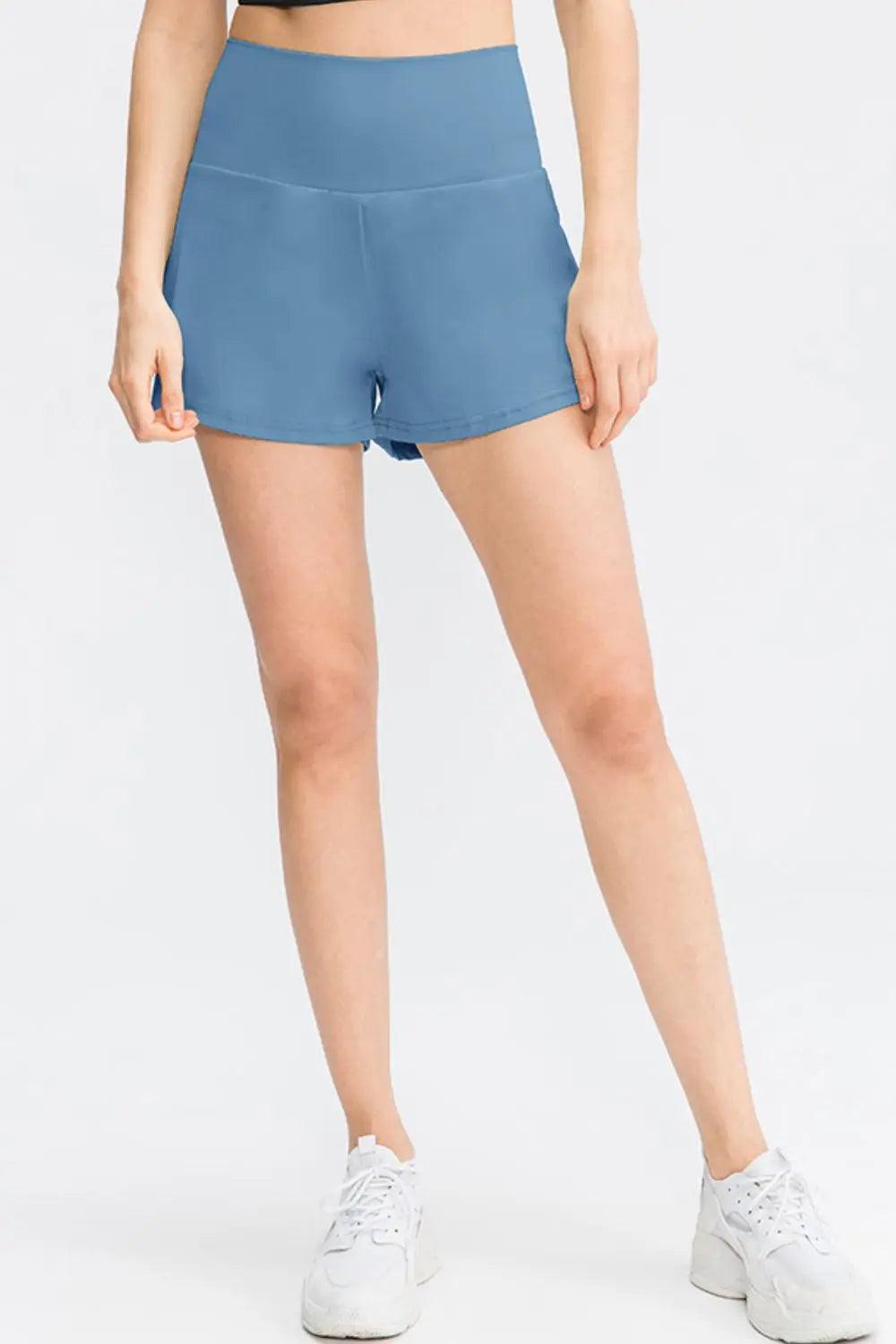 Wide Waistband Sports Shorts with Pockets - Elena Rae Co.