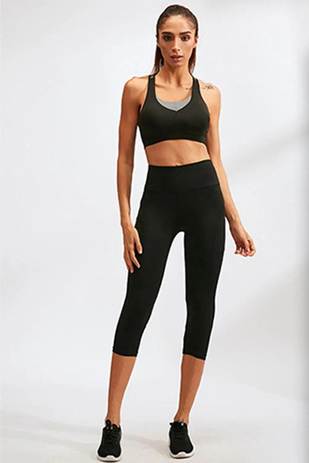 Slim Fit Wide Waistband Active Leggings with Pockets - Elena Rae Co.