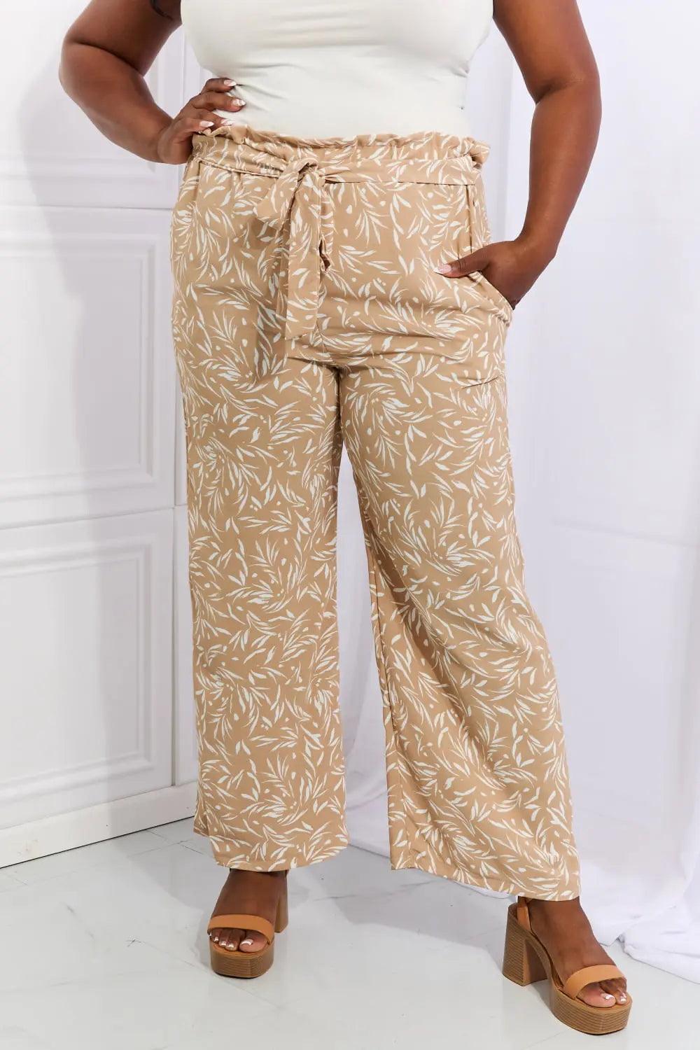 Heimish Right Angle Full Size Geometric Printed Pants in Tan - Elena Rae Co.