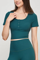 Round Neck Short Sleeve Cropped Sports Top - Elena Rae Co.