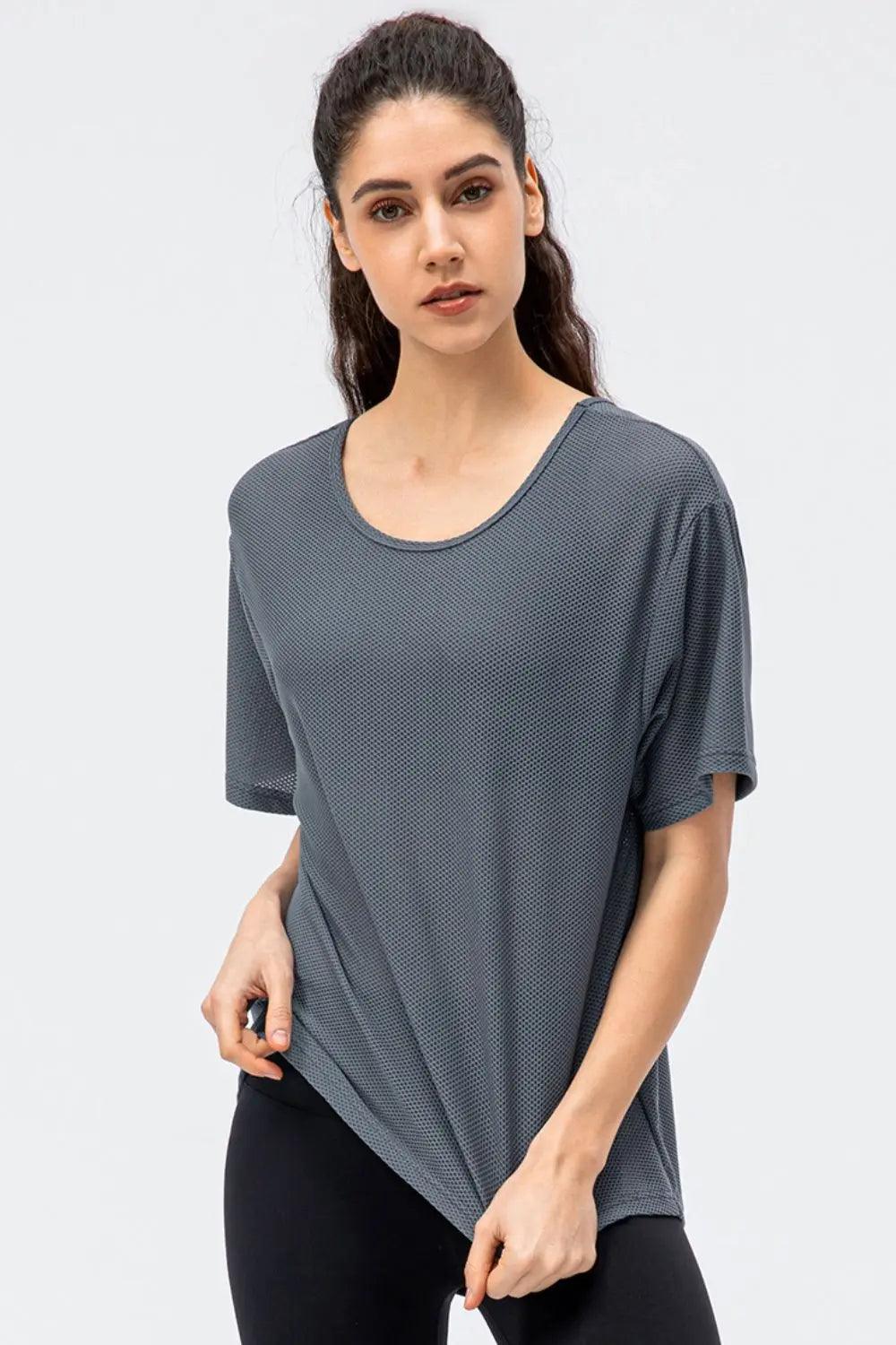 Round Neck Short Sleeve Active Tee - Elena Rae Co.