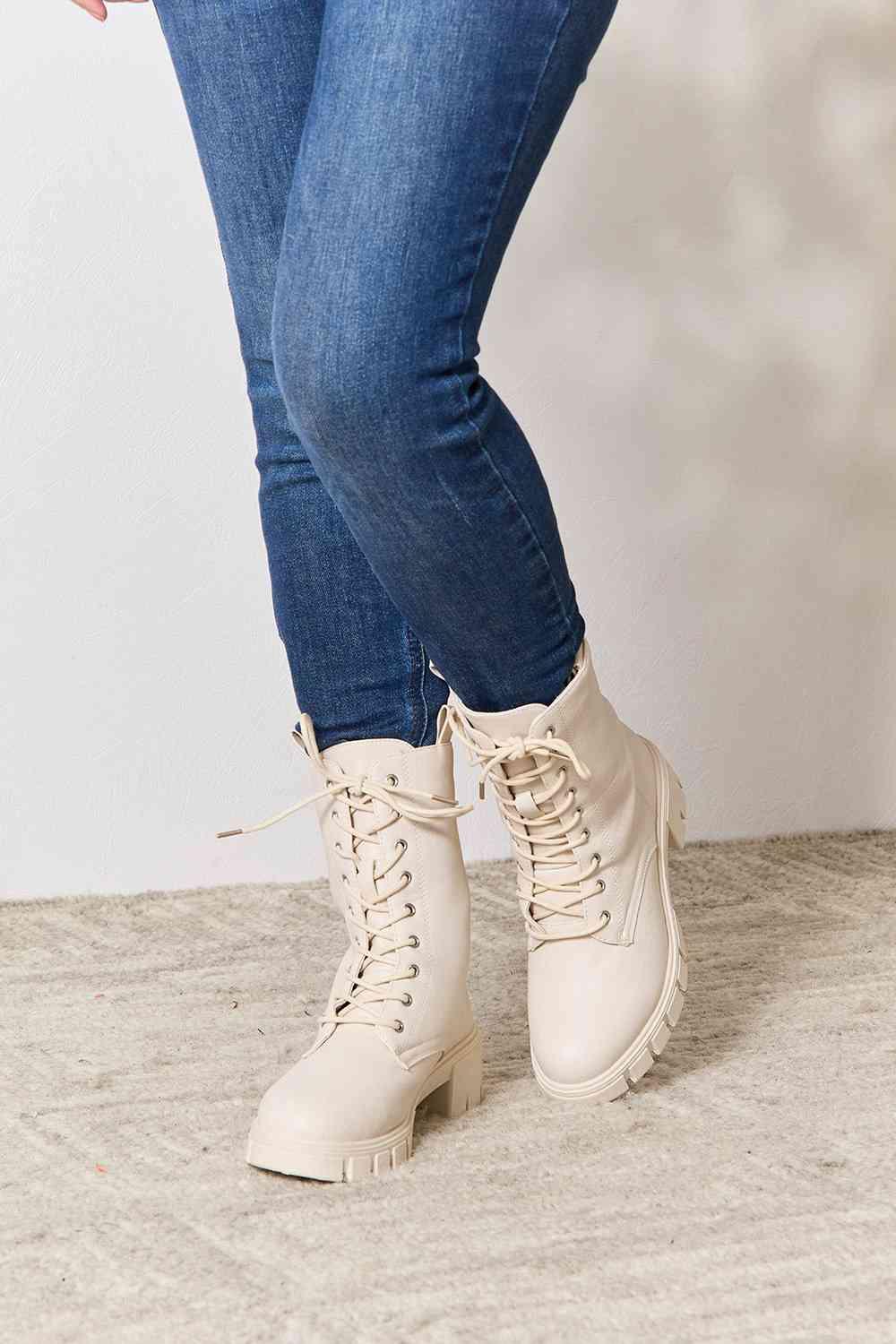 East Lion Corp Zip Back Lace-up Front Combat Boots - Elena Rae Co.