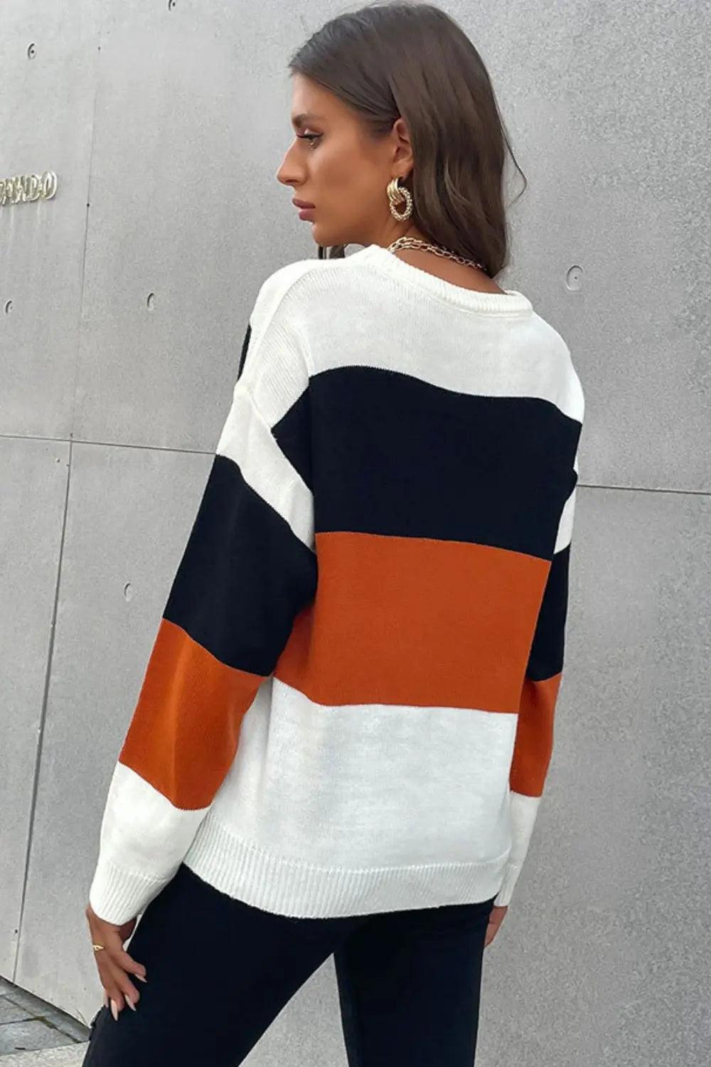 Longing For Fall Color Block Sweater - Elena Rae Co.