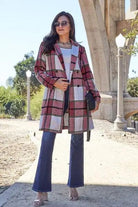 Double Take Full Size Plaid Button Up Lapel Collar Coat - Elena Rae Co.