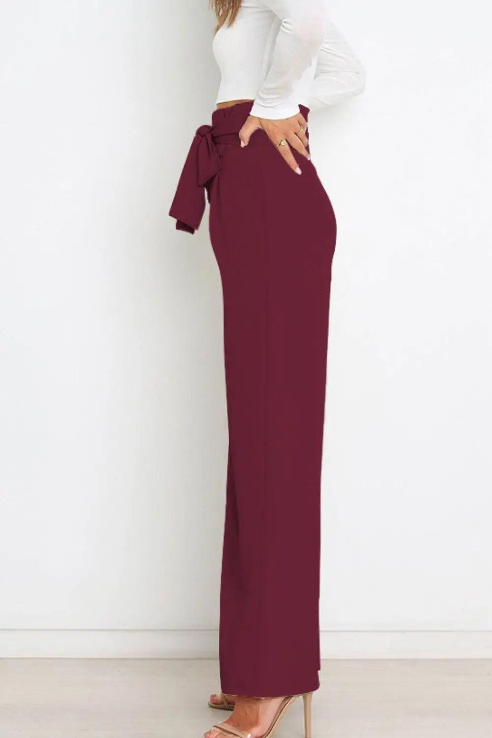 Tie Front Paperbag Wide Leg Pants - Elena Rae Co.