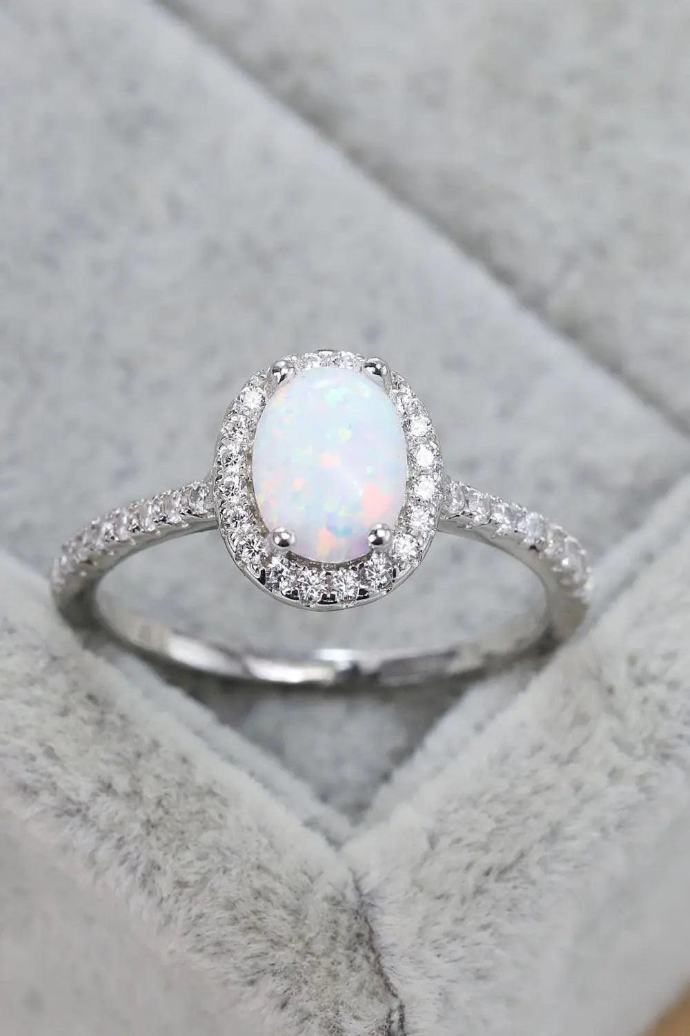 Opal 925 Sterling Silver Halo Ring - Elena Rae Co.