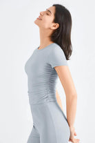 Ruched Round Neck Sports Top - Elena Rae Co.