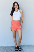 Ninexis Stay Active High Waistband Active Shorts in Coral - Elena Rae Co.