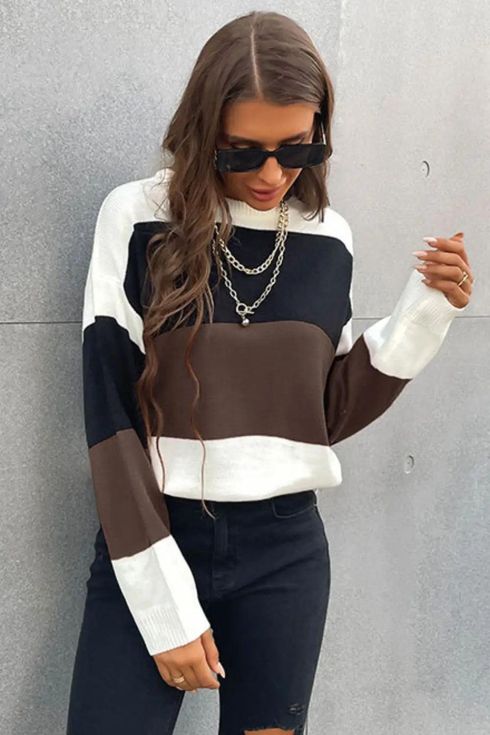 Longing For Fall Color Block Sweater - Elena Rae Co.