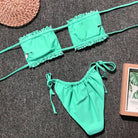 Frill Trim Ruched Bikini Set.