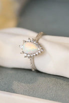 Platinum-Plated Opal Pear Shape Ring - Elena Rae Co.