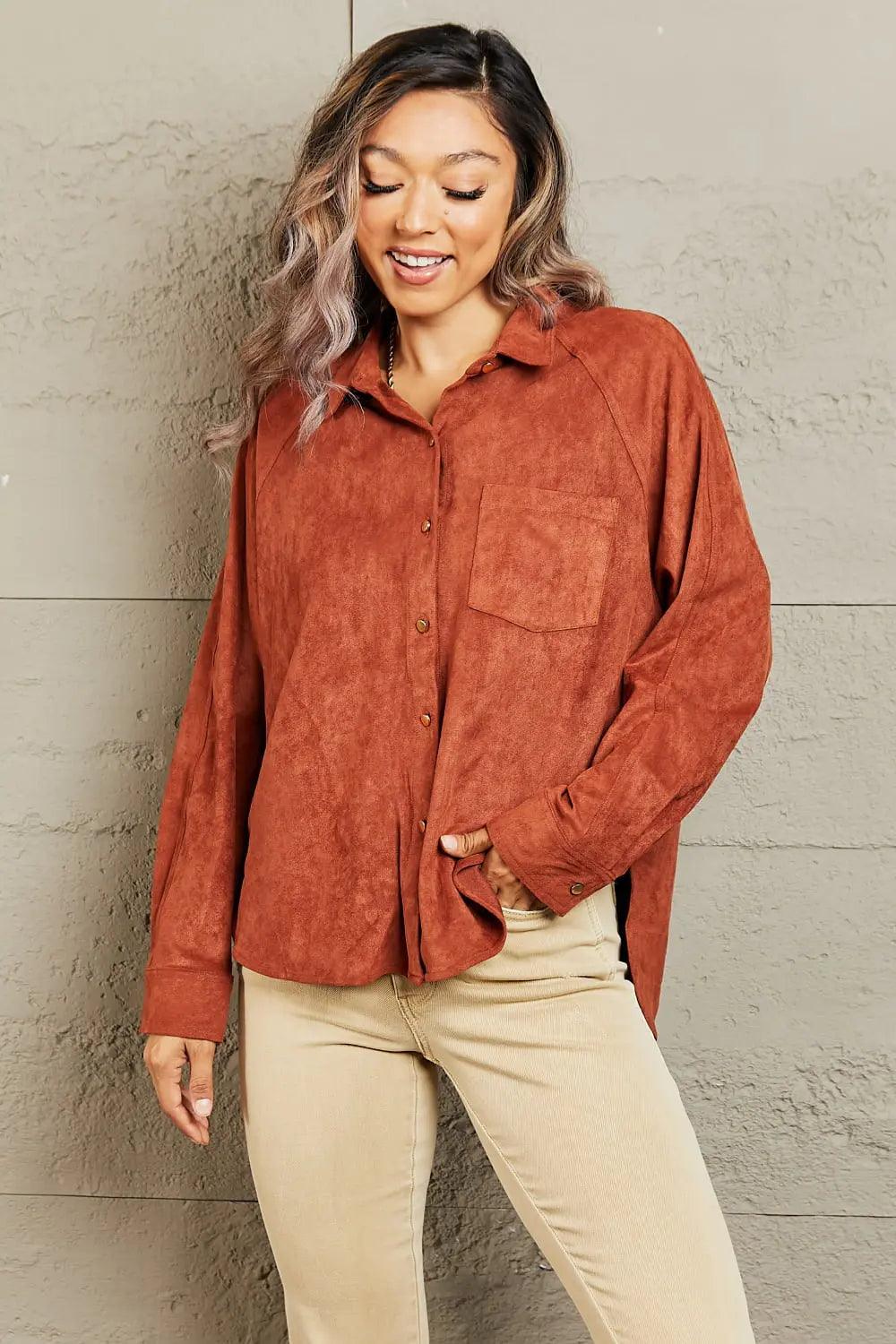 HYFVE Impressive Vibe Suede Button Down Shirt - Elena Rae Co.