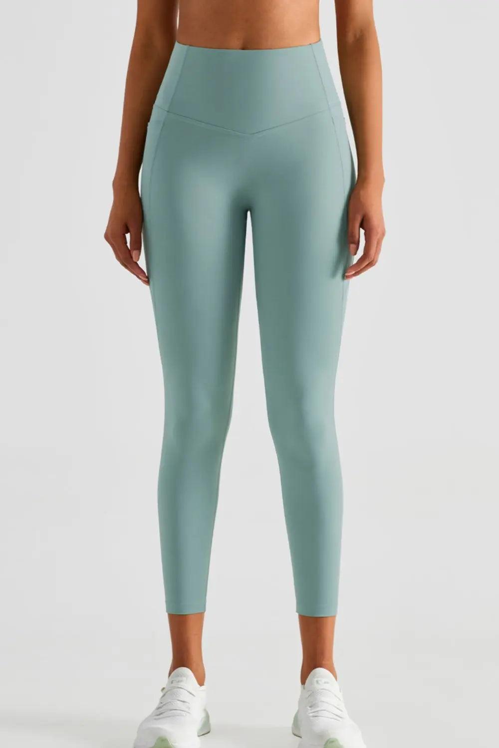 Wide Waistband Sports Leggings with Pockets - Elena Rae Co.