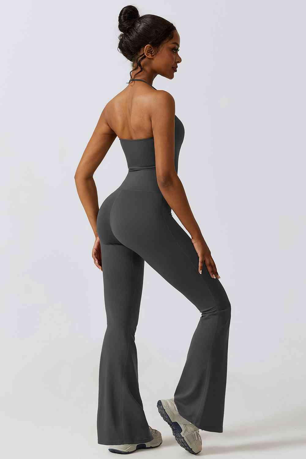 Halter Neck Flare Sport Jumpsuit - Elena Rae Co.