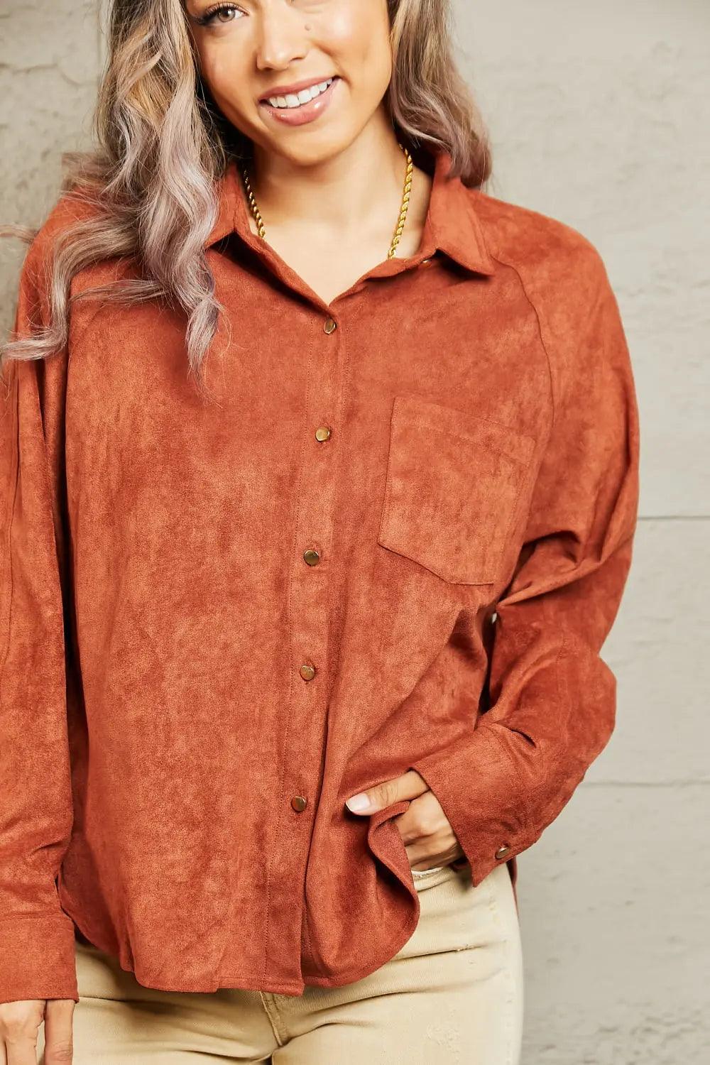 HYFVE Impressive Vibe Suede Button Down Shirt - Elena Rae Co.