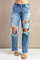 Frayed Hem Distressed Jeans with Pockets.