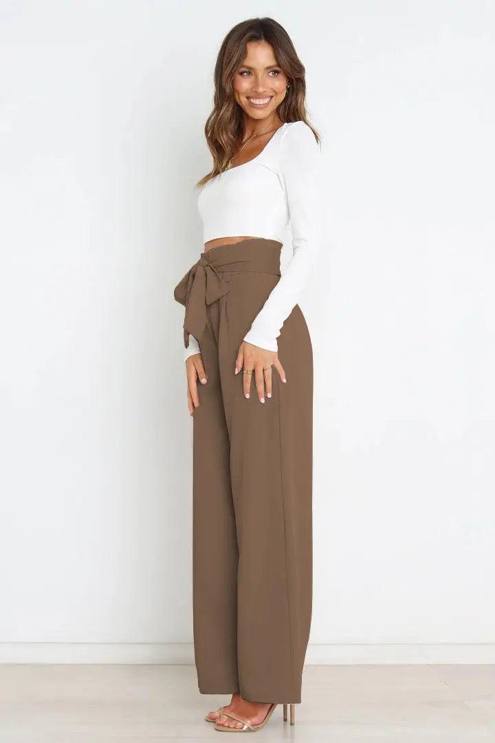 Tie Front Paperbag Wide Leg Pants - Elena Rae Co.