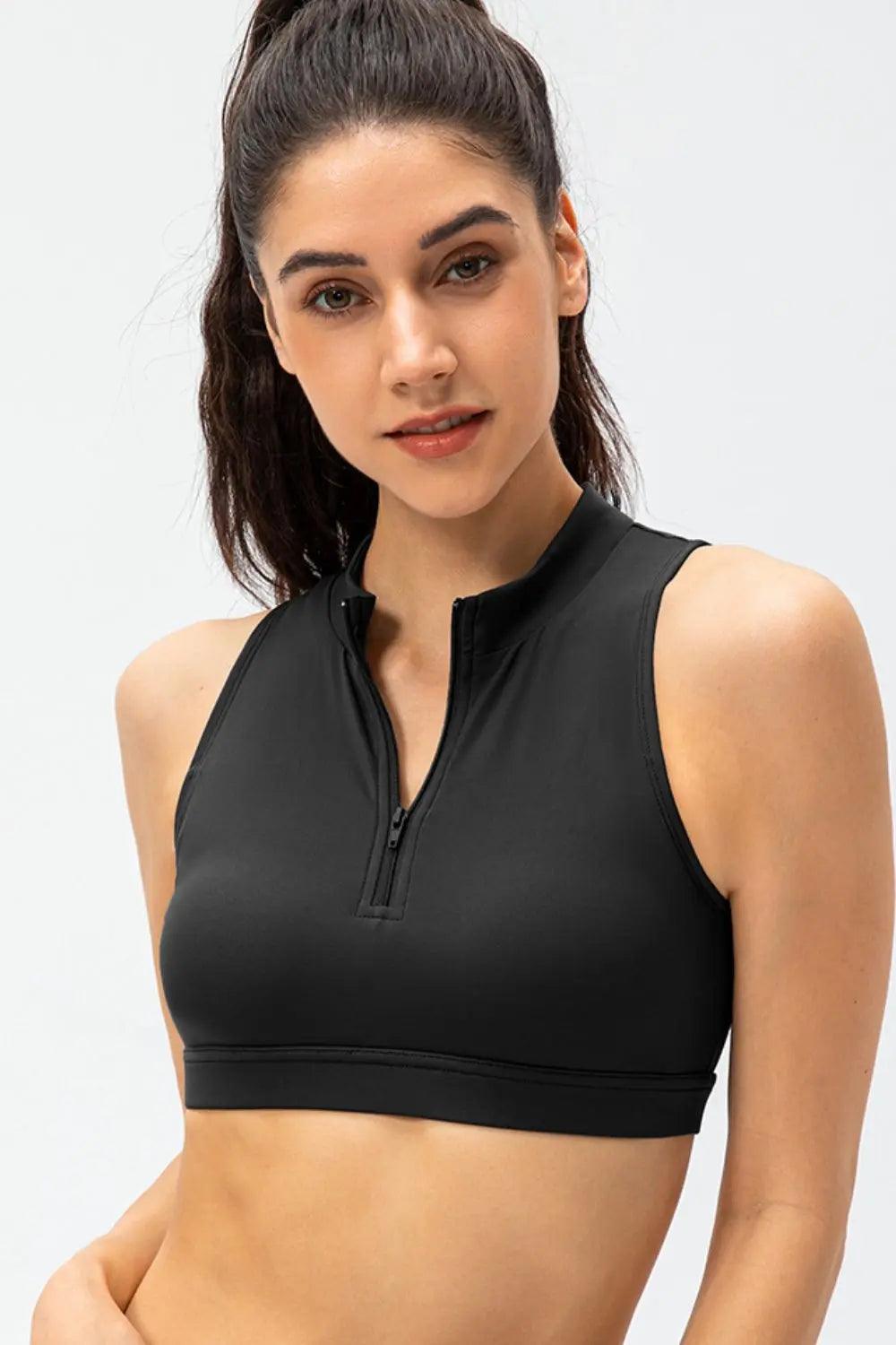 Full Size Cropped Cutout Back Zipper Front Active Tank Top - Elena Rae Co.