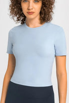 Round Neck Short Sleeve Yoga Tee - Elena Rae Co.