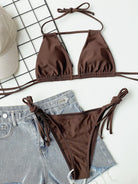 Halter Neck Ruched Bikini Set.