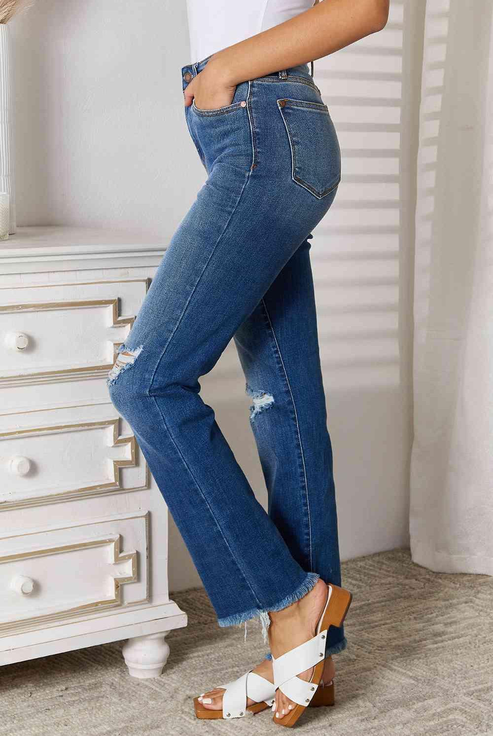 Judy Blue Full Size Distressed Raw Hem Jeans - Elena Rae Co.