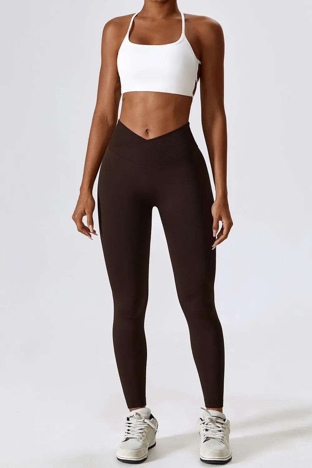 Slim Fit Wide Waistband Sports Leggings - Elena Rae Co.