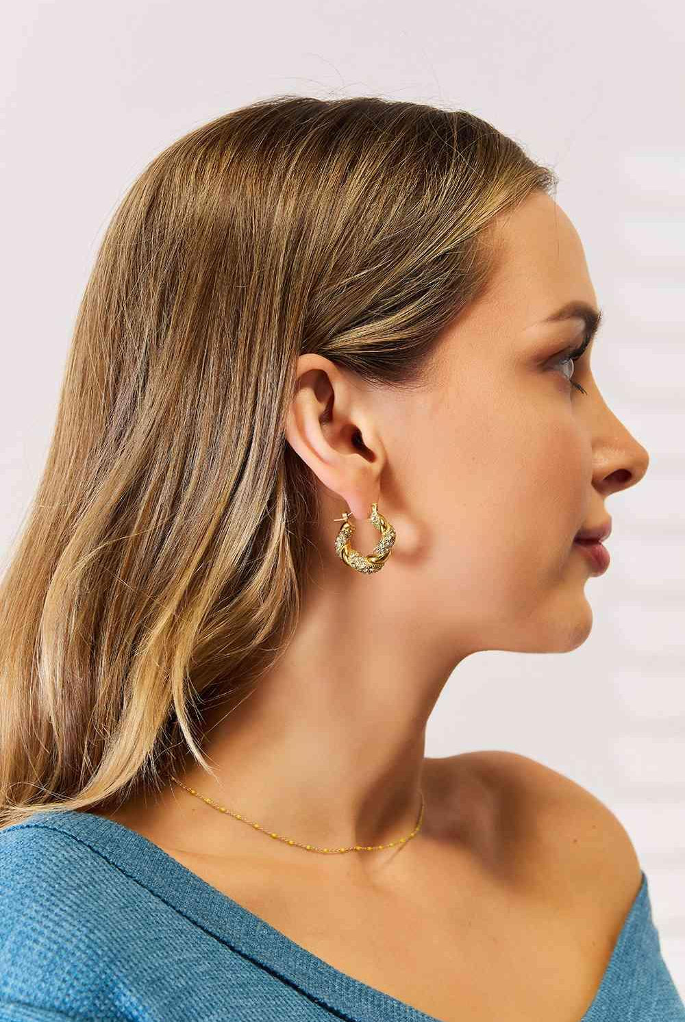 Adored Rhinestone Twist Detail Hoop Earrings - Elena Rae Co.
