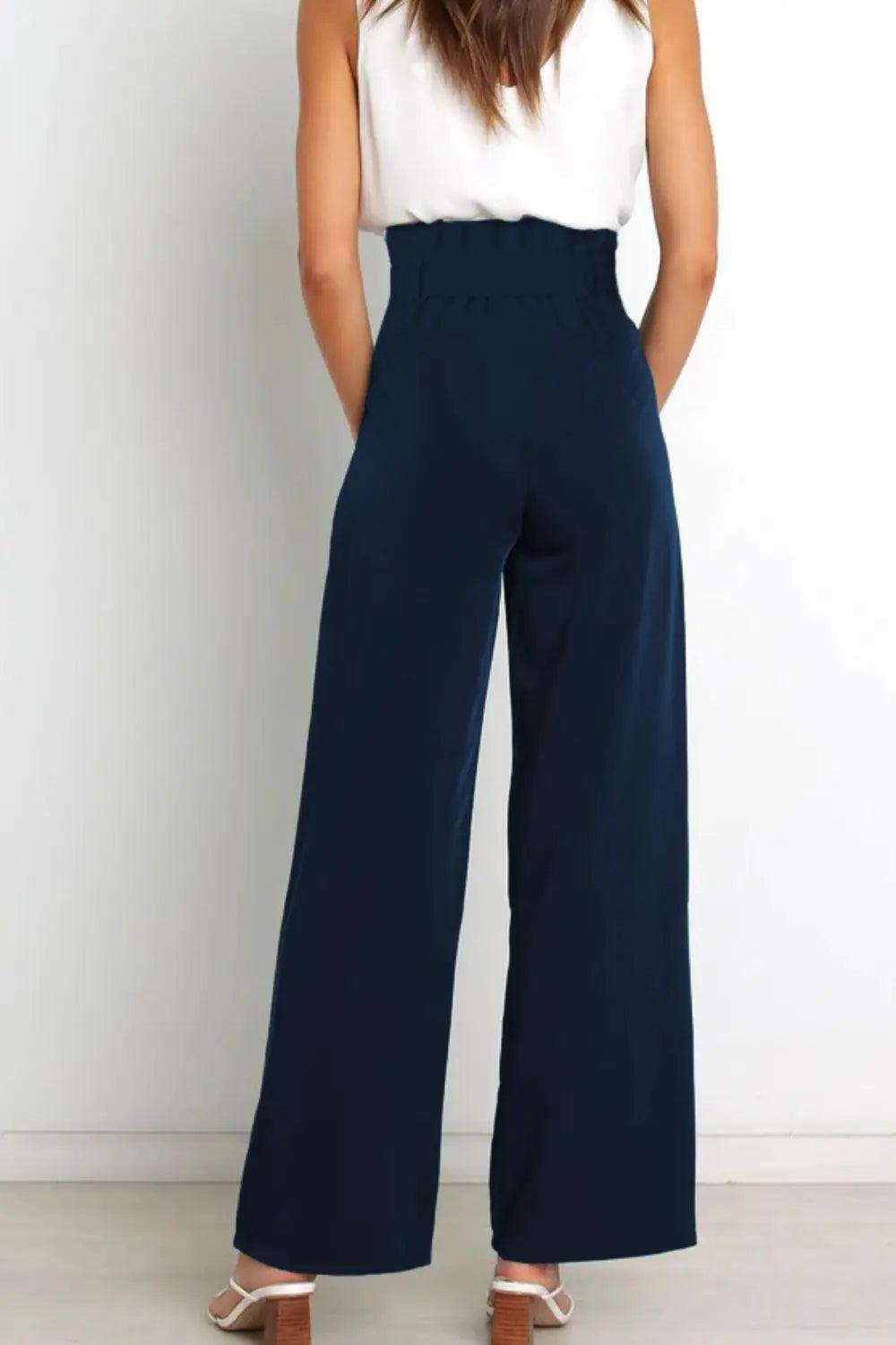 Tie Front Paperbag Wide Leg Pants - Elena Rae Co.